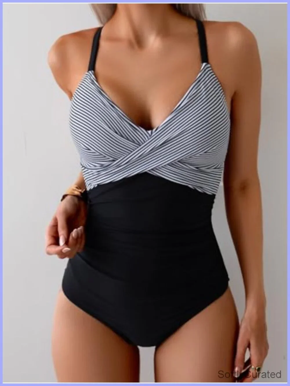 Women's One Piece Swimsuit Tummy Control Front Cross V Neck Tie Back Slimming